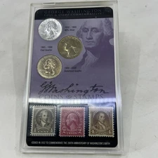 George Washington Coins And Stamps Commemorative Set 1963 Silver Quarter Coin