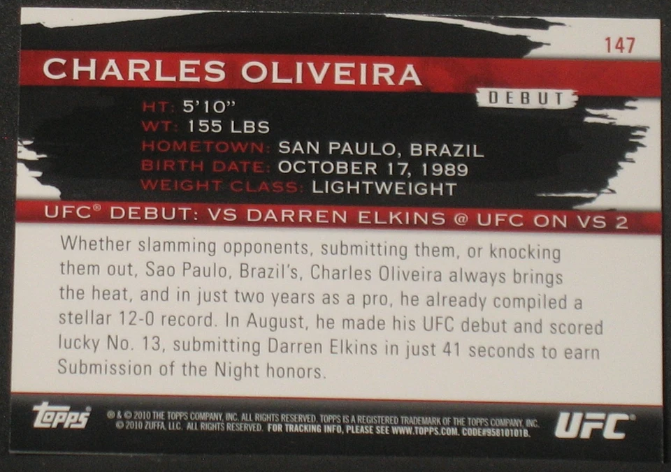 Charles Oliveira 2010 Topps UFC Knockout Rookie #147 WEC Sao Paolo Brazil - Image 2 of 2