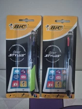 NEW BIC 4 Color Stylus + Ball Pen Grip Medium Point /  2 blister packs For $5.00