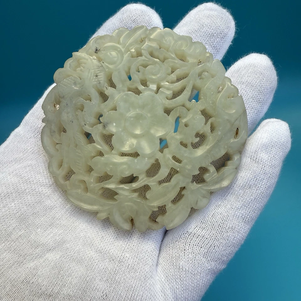 Wonderful Antique Chinese Hand Carved Natural Jade Pendant W/ Dragon & Phoenix - Image 3 of 4