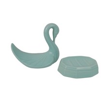 Vtg Pfaltzgraff Ceramic Swan Towel Washcloth Holder  Soap Dish Aqua Blue Green