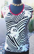 MOLLY MILLIE Red Black White Floral Stripe Top Indie Naturecore Ravencore Boho L