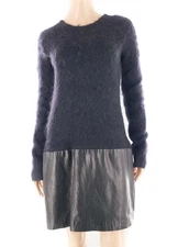 DIANE VON FURSTENBERG Orva Fuzzy Knit & Genuine Leather Drop Waist Dress Size S