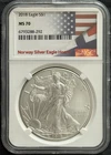 2018 $1 AMERICAN SILVER EAGLE NGC MS70 "Norway Silver Eagle Hoard Label"