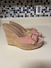 Veronica Beard Donata Pink Suede Leather Cork Wedge Slides 5.5
