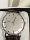 Rolex Precision Men's Wristwatch Silver Dial Brown Leather Strap Stainless Steel