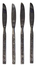 Lot Of 4 Nasco Bali Stainless Dinner Knives Rose Floral Pattern Flatware Knives