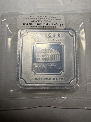 GEIGER 10 OZ FEINSILBER 999 - AG .999 Germany  Silver SQUARE Bar.  #AV582026