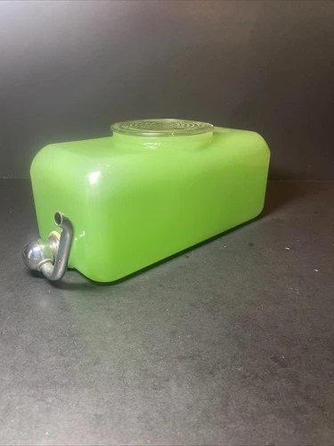 Jadeite Uranium Glass Water Dispenser with Lid Vintage Depression, Glowing Glass