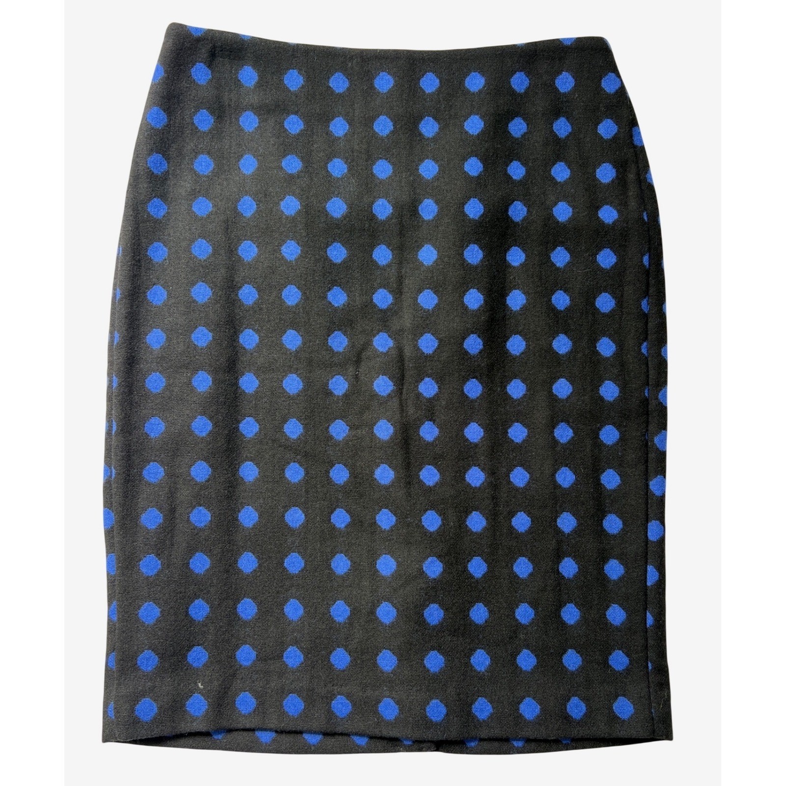 Talbots Womens Wool Blend Polka Dot Pencil Skirt Black Blue Lined Size 4 NWT