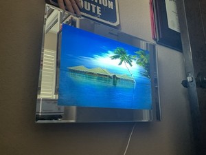 Vintage Motion Light Tropical Ocean Beach Huts, Framed Wall Art Picture Y2K