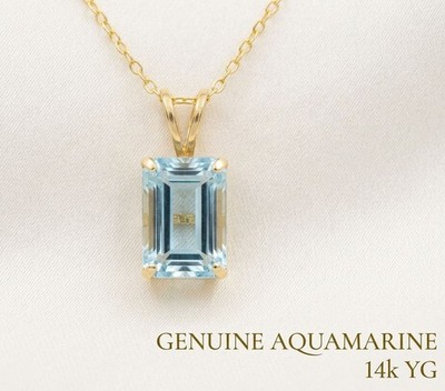ECHTER 1,88 kt AQUAMARIN ANHÄNGER MASSIV 14k GOLD - kostenloser Bewertungsservice - Neu mit Etikett