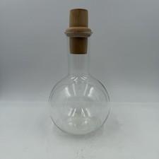 Vintage PYREX Ware Glass Wine Decanter Clear With Wood Stopper, Made In USA