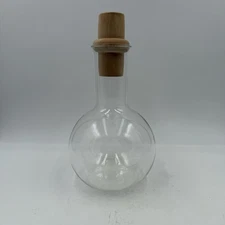 Vintage PYREX Ware Glass Wine Decanter Clear With Wood Stopper, Made In USA