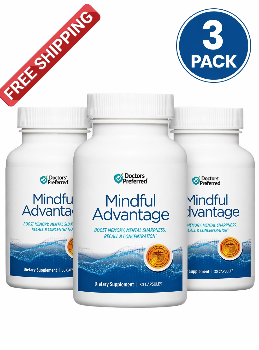 Mindful Advantage Brain Memory Focus Supplement - 30 Caps 3 PACK