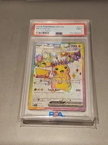 PSA 9 Mint  Pikachu ex 219/191 Ultra Rare Surging Sparks SSP Pokemon Card 🔥🔥🔥