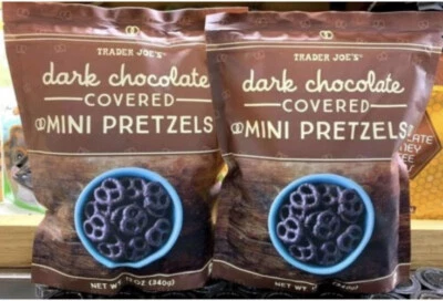 2 Pack Trader Joe's Dark Chocolate Covered Mini Pretzels