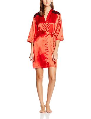 LingaDore Night Bibi Kimono Robe In Red Satin Size 42 XL Approx UK 14