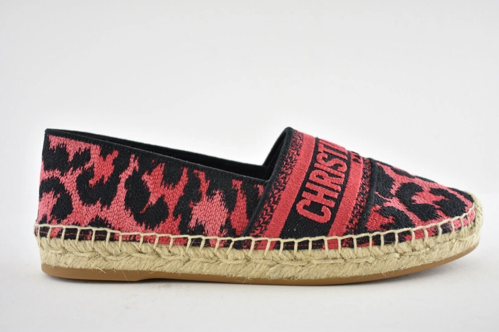 Espadrille brodée plate Dior Granville léopard rose noir pop D logo 41,5