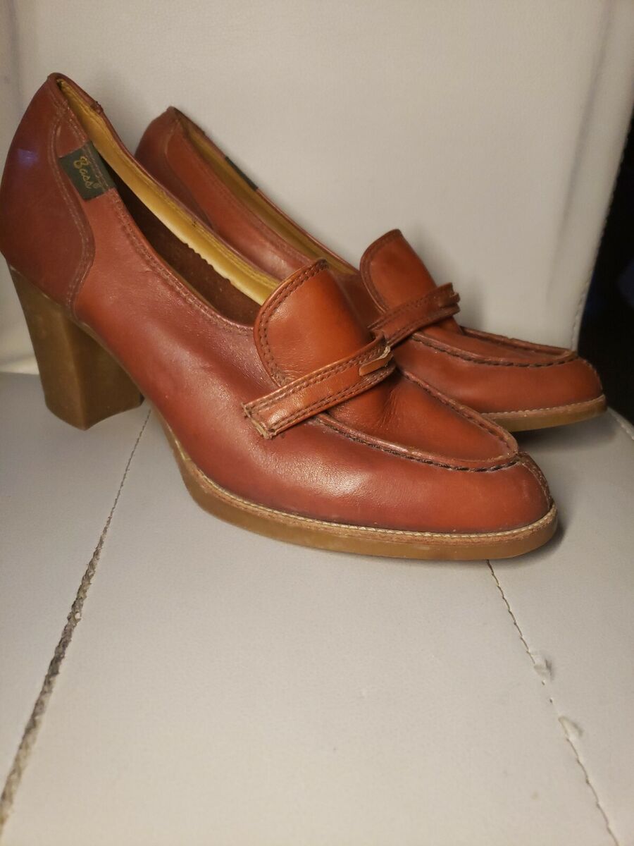 Vtg 80s Bass Womens 9 N Leather penny Loafers crepe Rubber Vtg 80s Bass Womens 9 N Leather penny Loafers crepe Rubber