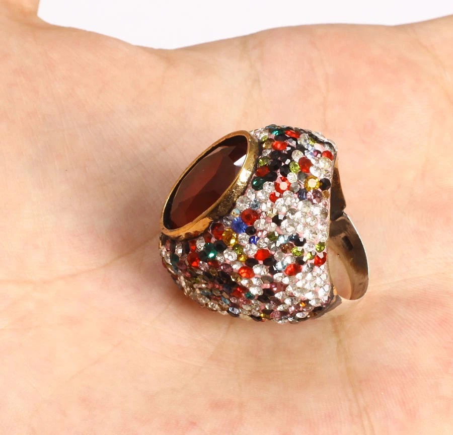 STUPENDO ANELLO ARGENTO 925 E BRONZO CON RUBINO E CRISTALLI MULTICOLORE MIS 15 - Immagine 2 di 3