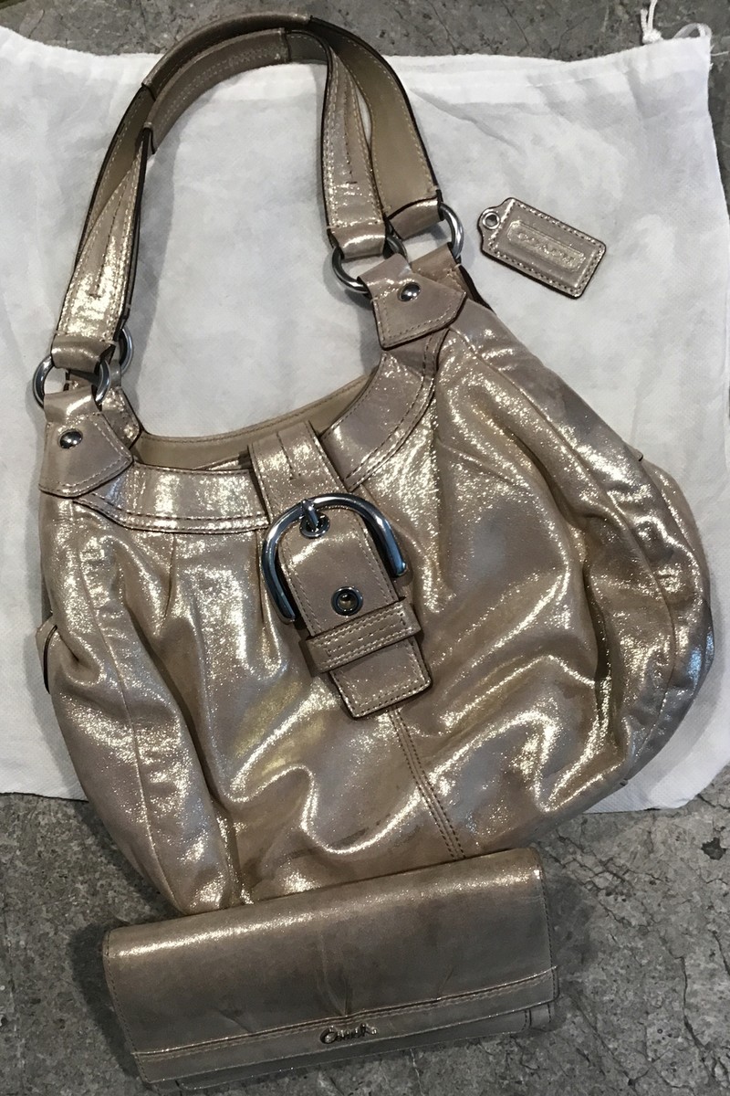 バッグ Coach Signature Soho Bag Champagne Gold COACH Crystal Signature Jacquard Soho Bag 25 with Chain and