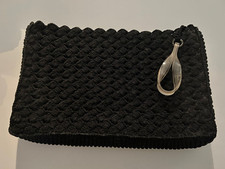 Vintage crocheted extra large black clutch bag