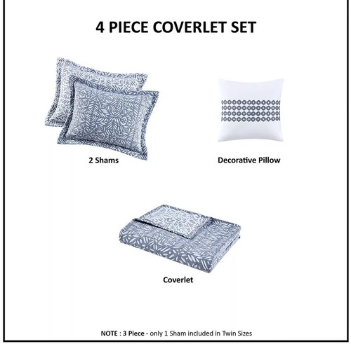 Madison Park Signature Harmony 4pc Oversized Reversible Matelasse Coverlet Blue - Picture 4 of 6