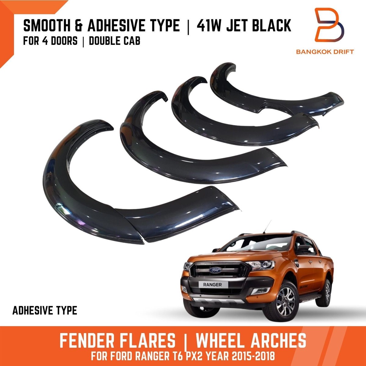 JET BLACK 41W FENDER FLARES ARCHES FIT FORD RANGER Pickup T6 2015