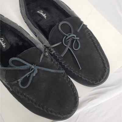 Clarks sherman leather fur lined house slippers mens 10  display picture 3