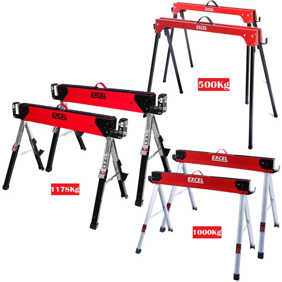 Excel Heavy Duty Folding Saw Horse Work Trestles Non Slip Stands Twin Pack