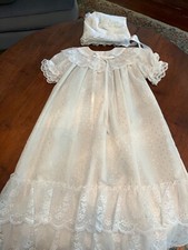 Madonna Christening Dress Swiss Dot Lace Bonnet 0-6 Months