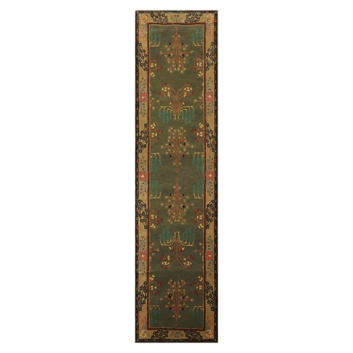 DONEGAL BRANCHES 3'x12' Gray/Green Hand Tufted Wool Arts & Crafts Area Rug - Picture 2 of 2