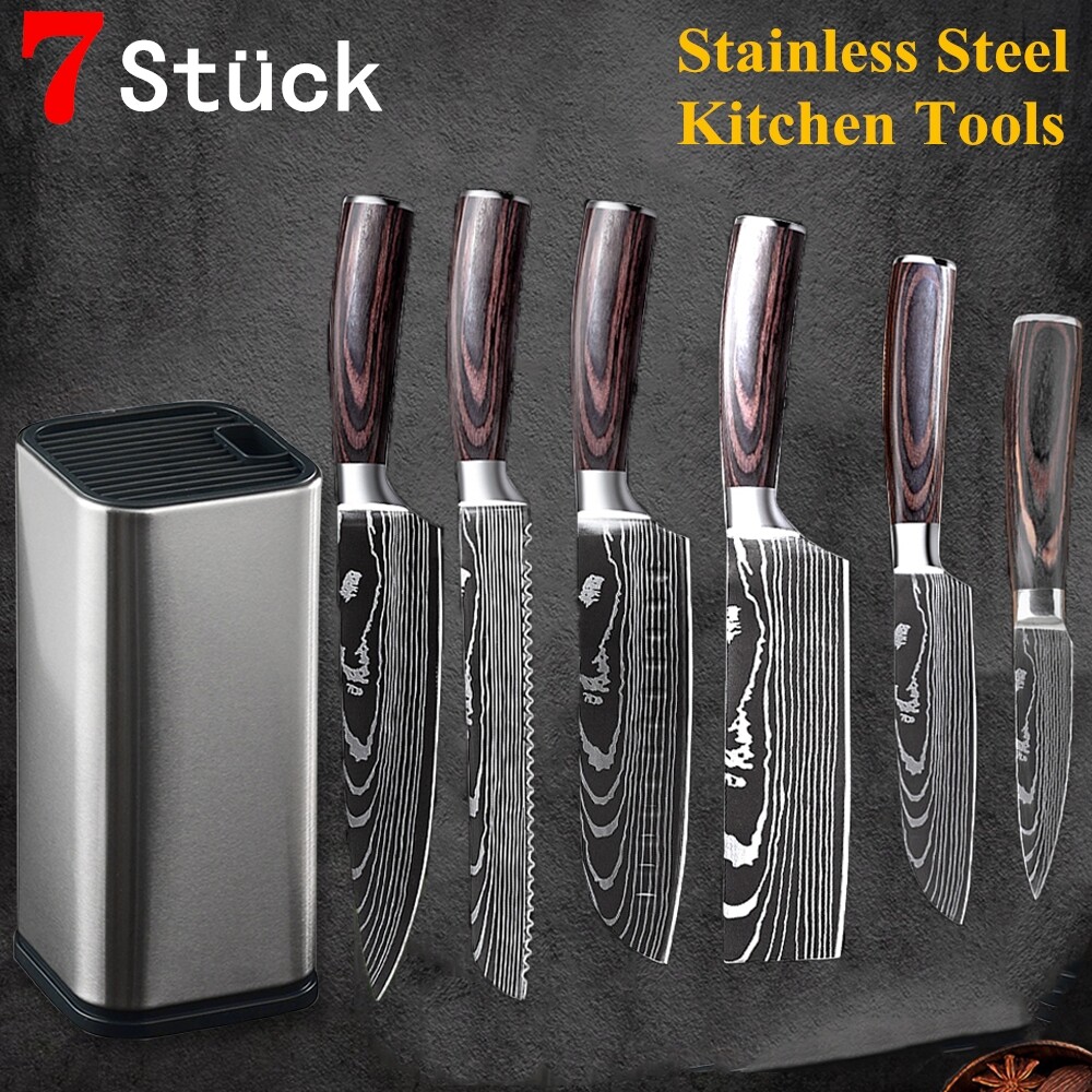 Küchenmesser Kochmesser Messerblock Set Japanisches Damaskus Edelstahl Messer DE