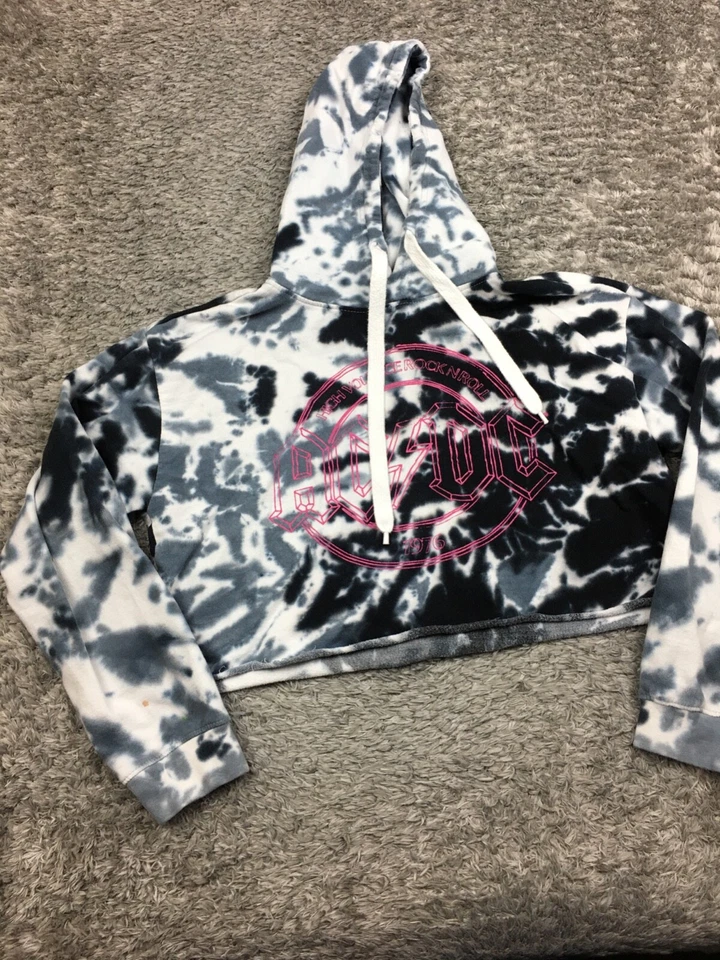 Sudadera con capucha corta ACDC para mujer talla mediana blanca negra gris TieDye Foto 3 de 4