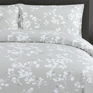 Echelon Home Paloma Gray Floral Cotton Full Queen Duvet Cover Set