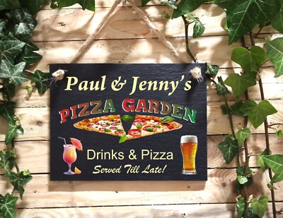 Willkommen im Pizzagarten Naturschiefer Gartenschild Plakette 4 Größen