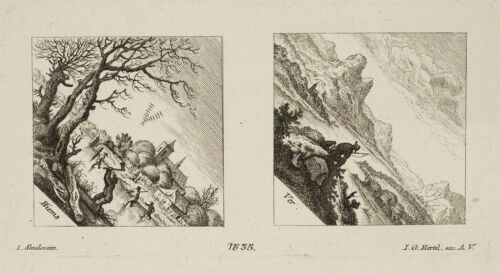 ALMELOVEEN (*1652) nach SAFTLEVEN (*1609), Winter und Frühling, um 1675, Rad. - Afbeelding 1 van 4