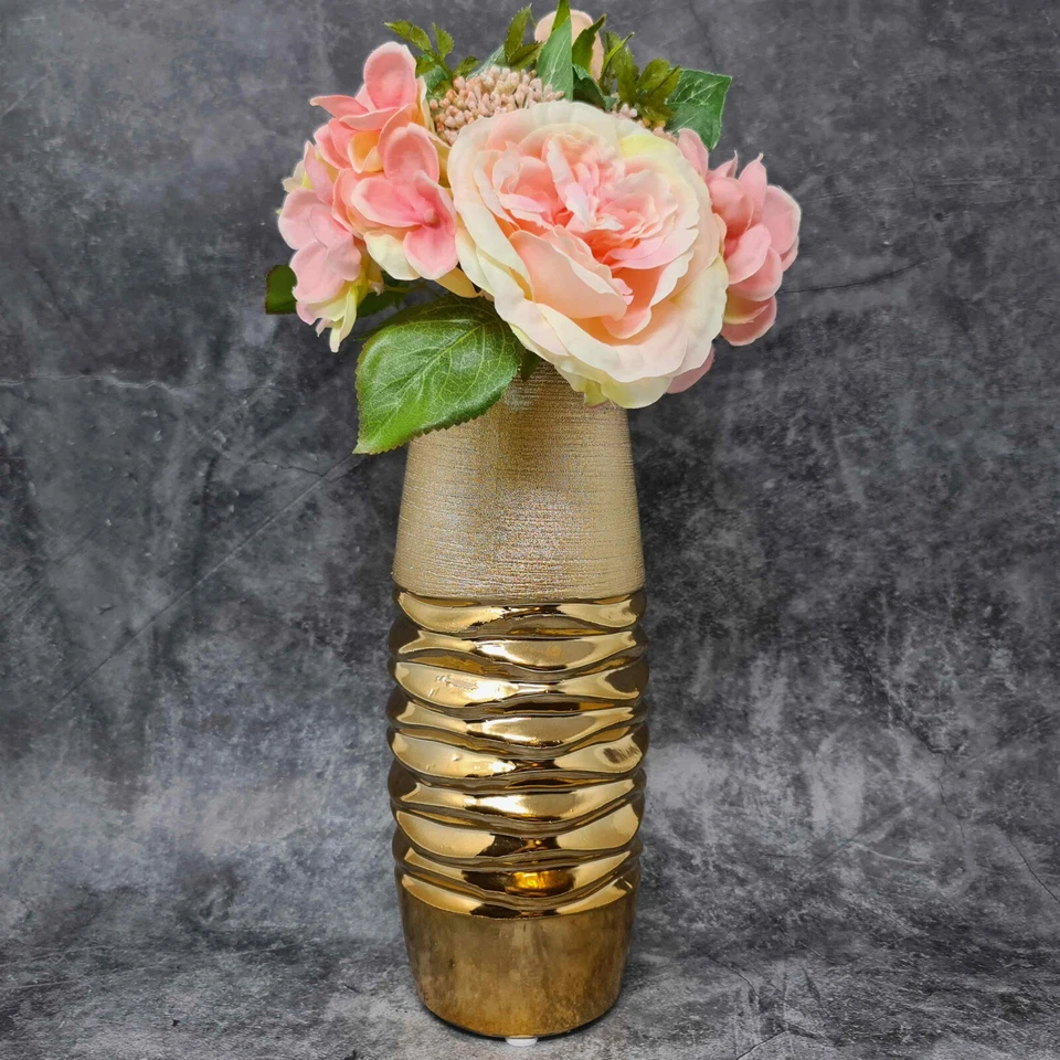 Moderne Dekovase Blumenvase Tischvase Vase aus Keramik gold 10x28 cm - Bild 4 von 4