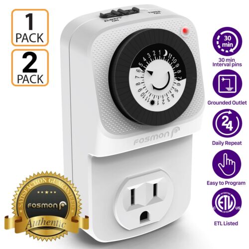Fosmon Indoor 24Hour Mechanical Outlet Timer In Wall Switch 3 Prong Grounded - 第 1/10 張圖片