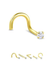 Yellow Gold 316L Surgical Steel Nose Screw Straight L Bend Stud Ring Clear Prong