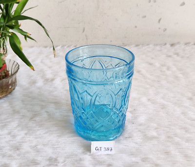 Antiker Aqua Blaue Glas Tumbler Trinkbecher Belgien Retro Barware GT387