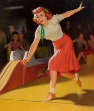 WILLIAM MEDCALF Pinup Art Poster or Rolled Canvas Print "BRUNSWICK BOWLING"