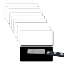 10 BLANK 1 1/2 X 3 WHITE/BLACK NAME BADGES TAGS 1/8" CORNERS & MAGNETIC FASTENER