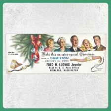 1950s Hamilton Watch Advertising Sign 11x28 Cardboard Display Ludwig Jewelry WA