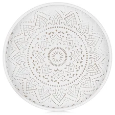 Decorative Coffee Table Tray: Round Wood Trays for Boho Home Decor White Farm...