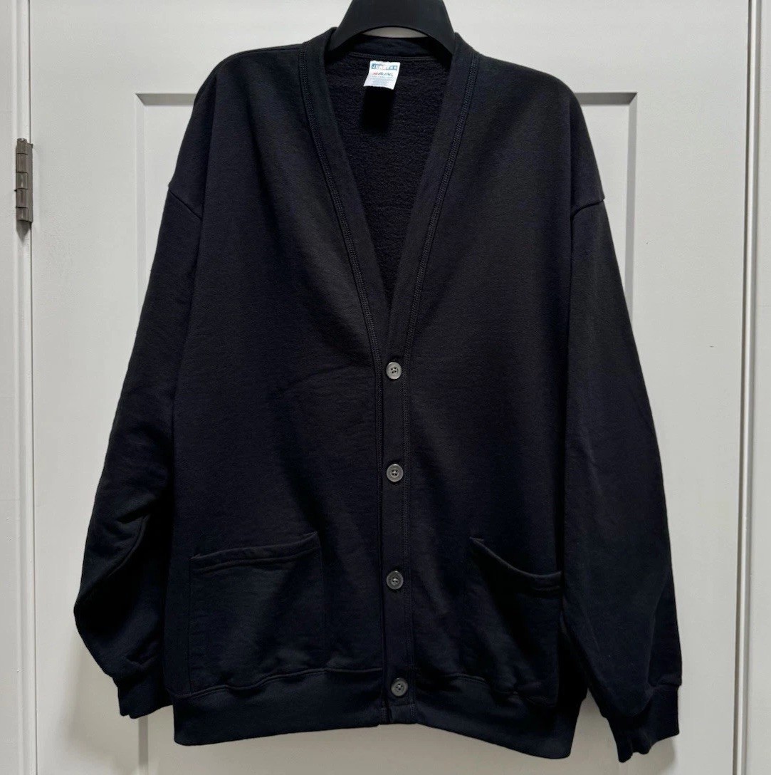 Vintage 90s 00s Jerzees Black Cotton Blend Cardigan Sweatshirt XL