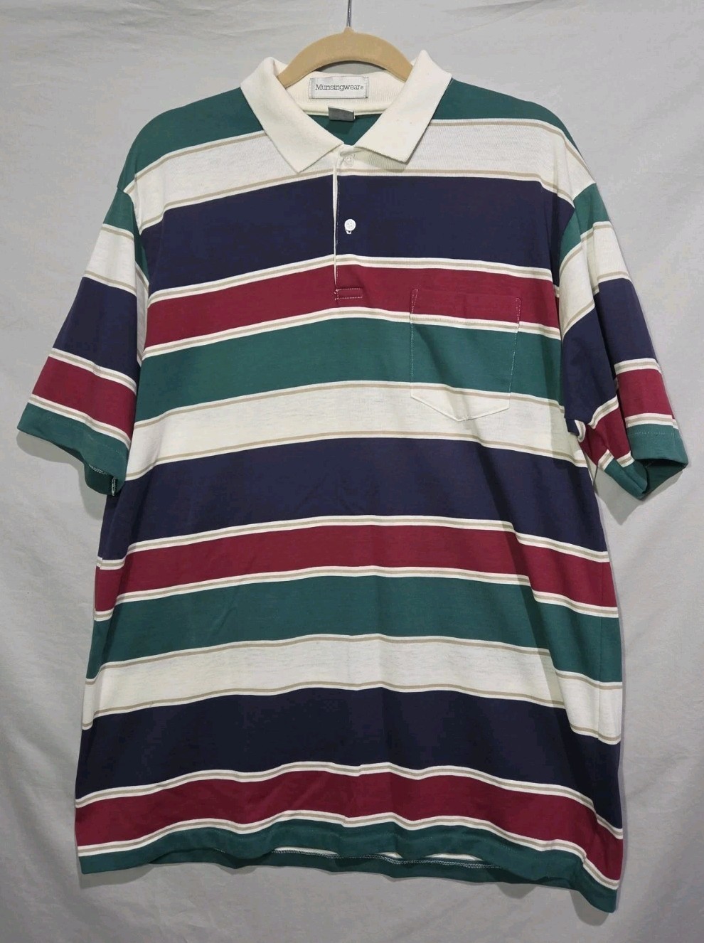Munsingwear Polo Shirt Mens XL Multicolor Vintage Striped Colorblock Pocket