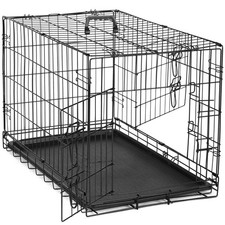 Dog Crate, 36 Inch Medium Double Door Dog Cage with Plastic Leak-Proof Pan Tray