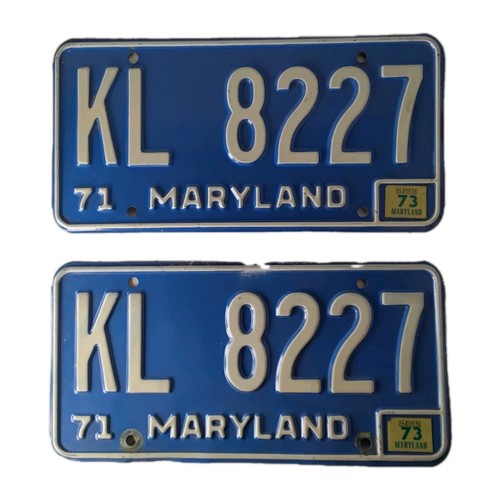 2 - Vintage 1971 Maryland License Plates Number KL 8227